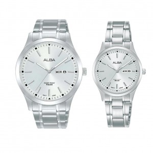 Alba AJ6157 dan AN8053 Silver White Steel Couple